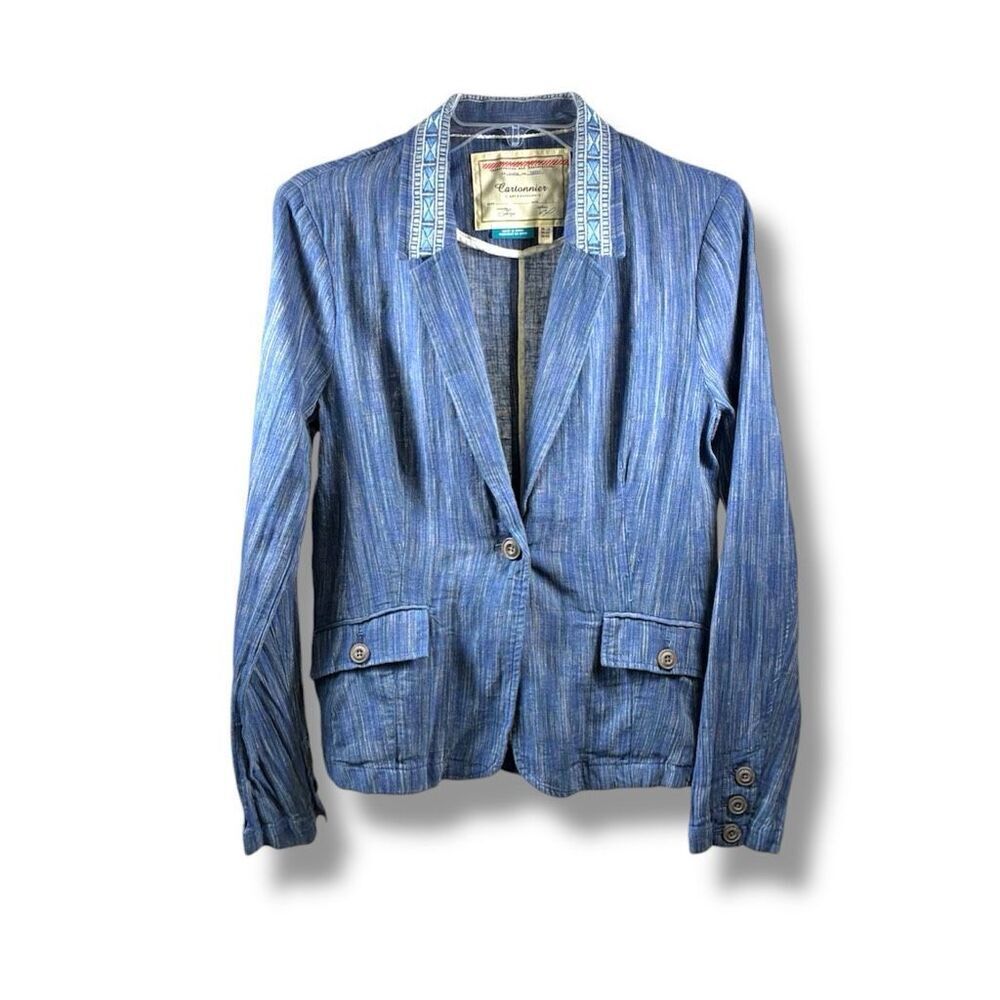 Cartonnier Anthropologie Winona Cotton Linen Blend Embroidered Blazer Jacket in